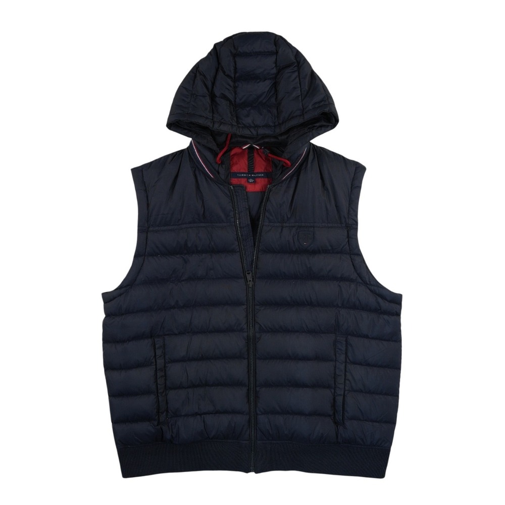 Tommy Hilfiger‎ Puffer Vest Men's Size XXL Navy Blue Hybrid Quilted Hooded